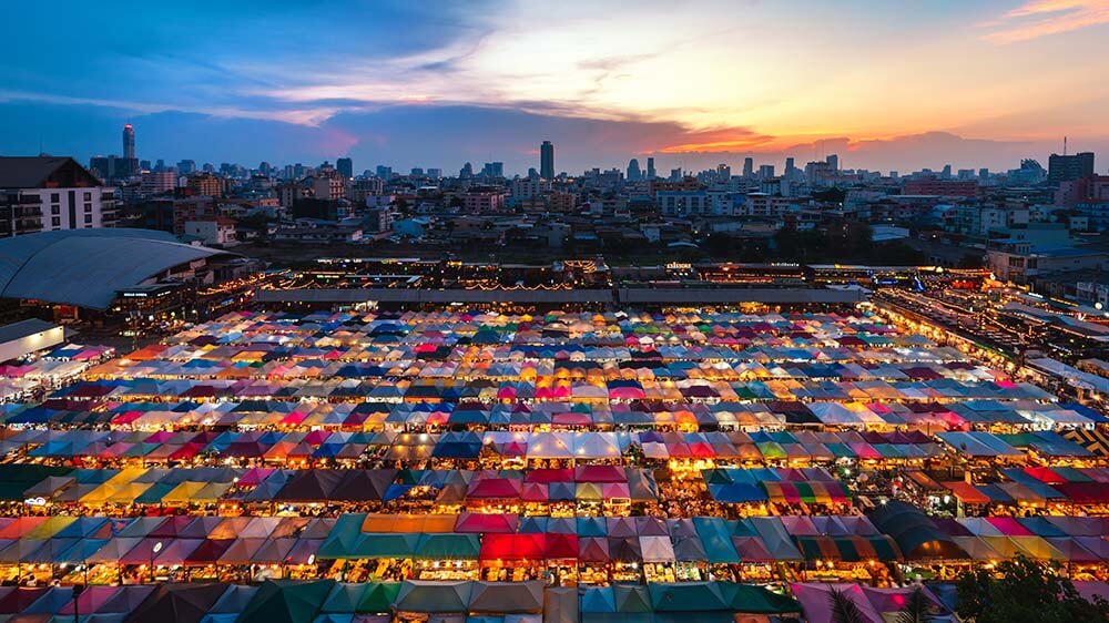 Ratchada Train Market, a field of tents of night market in Thailand