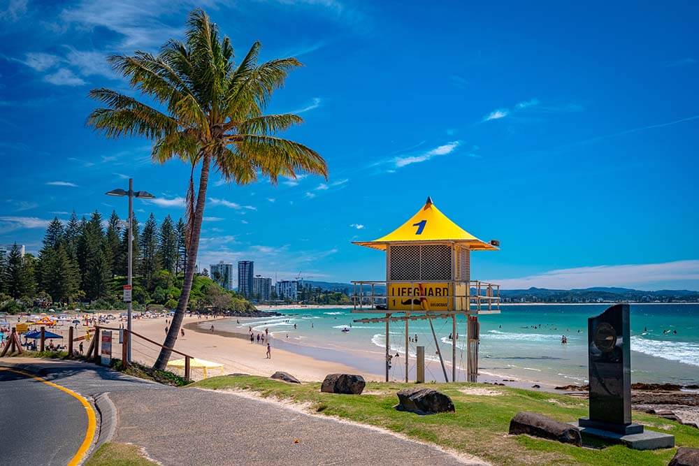 Lifeguard's beach box in Rainbow Bay, Gold Coast, Queensland, Australia